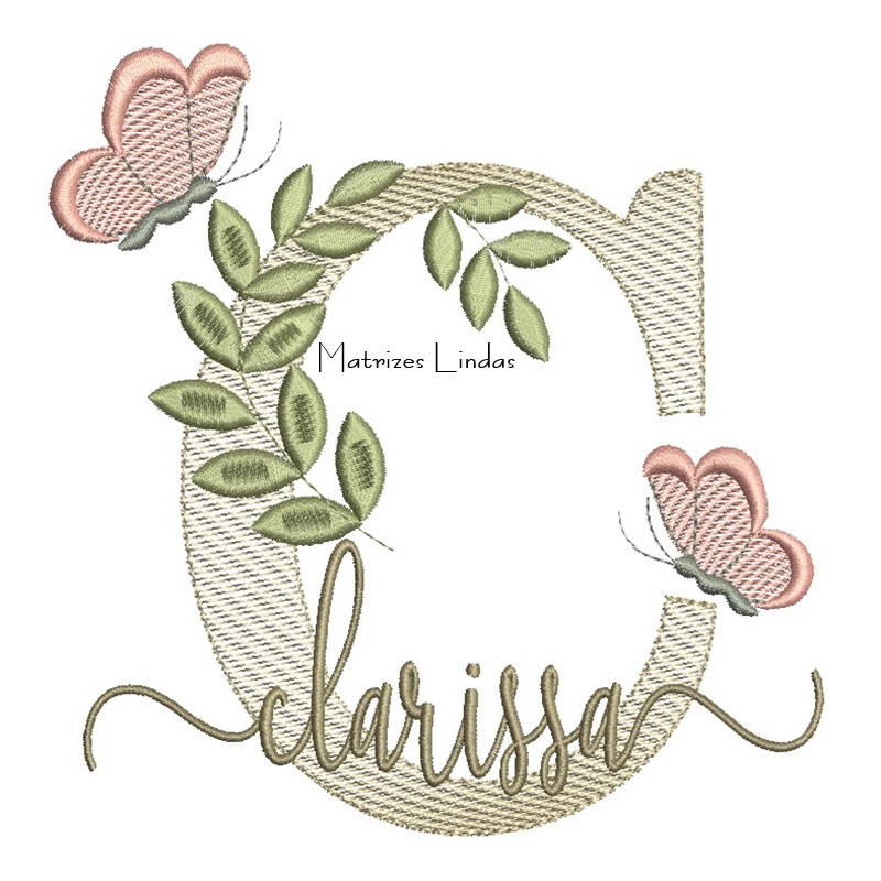 Matriz de Bordado Nome Clarissa folhas e Borboletas Matriz de Bordado Nome Clarissa folhas e Borboletas