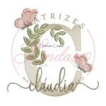 Matriz de Bordado Nome Cláudia folhas e Borboletas