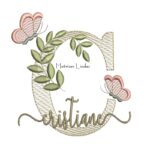 Matriz de Bordado Nome Cristiane folhas e Borboletas