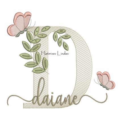 Matriz de Bordado Nome Daiane folhas e Borboletas