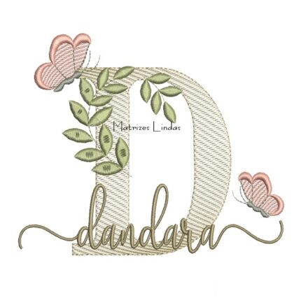 Matriz de Bordado Nome Dandara folhas e Borboletas