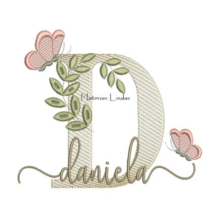 Matriz de Bordado Nome Daniela folhas e Borboletas