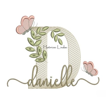 Matriz de Bordado Nome Danielle folhas e Borboletas