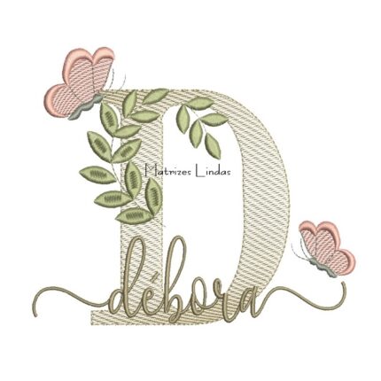 Matriz de Bordado Nome Débora folhas e Borboletas