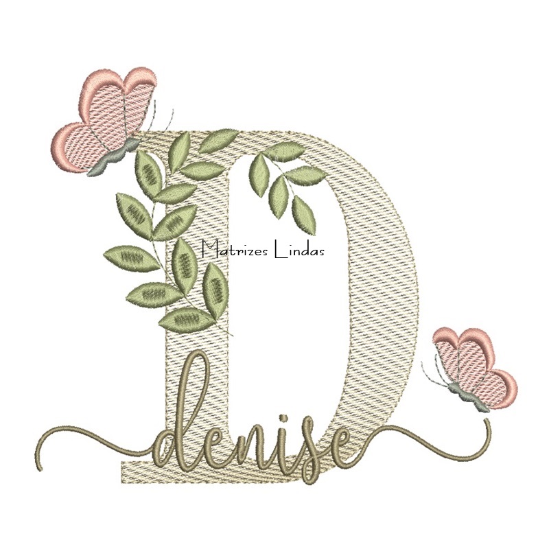 Matriz de Bordado Nome Denise folhas e Borboletas Matriz de Bordado Nome Denise folhas e Borboletas