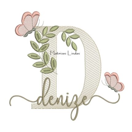 Matriz de Bordado Nome Denize folhas e Borboletas