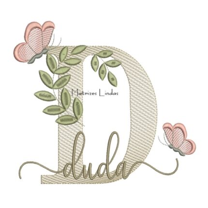 Matriz de Bordado Nome Duda folhas e Borboletas