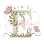 Matriz de Bordado Nome Eduarda folhas e Borboletas
