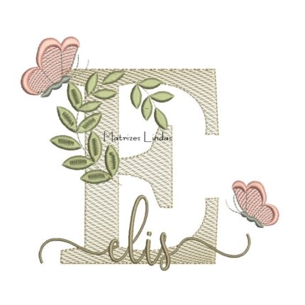 Matriz de Bordado Nome Elis folhas e Borboletas