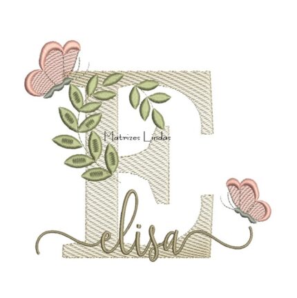 Matriz de Bordado Nome Elisa folhas e Borboletas