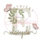 Matriz de Bordado Nome Elisângela folhas e Borboletas