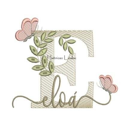 Matriz de Bordado Nome Eloá folhas e Borboletas