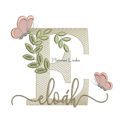 Matriz de Bordado Nome Eloáh folhas e Borboletas