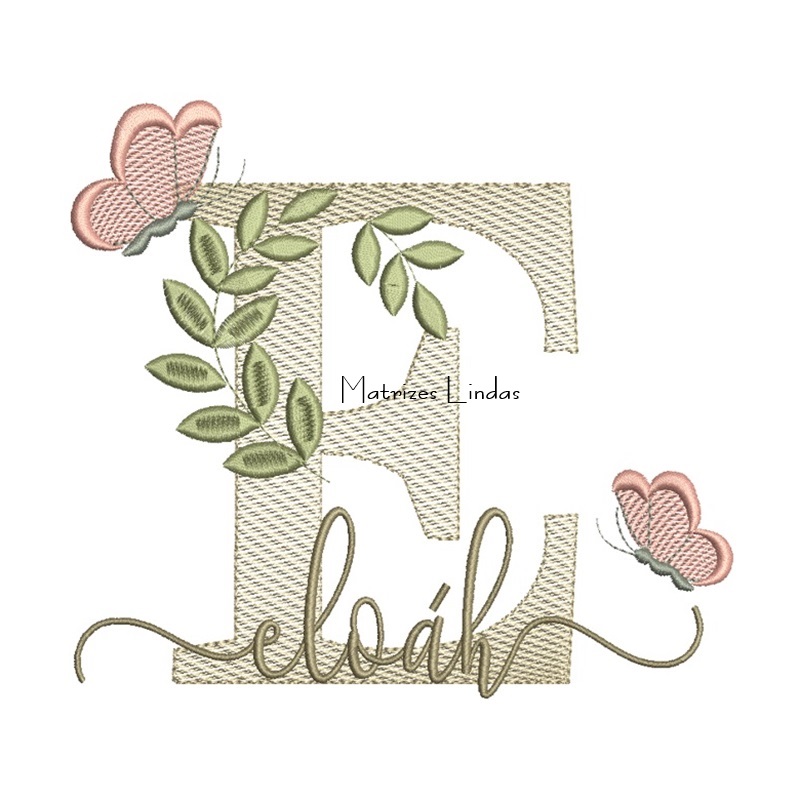 Matriz de Bordado Nome Eloáh folhas e Borboletas Matriz de Bordado Nome Eloáh folhas e Borboletas