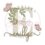 Matriz de Bordado Nome Emilly folhas e Borboletas