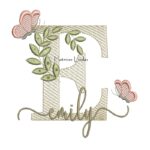 Matriz de Bordado Nome Emily folhas e Borboletas