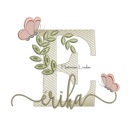 Matriz de Bordado Nome Érika folhas e Borboletas