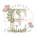 Matriz de Bordado Nome Ester folhas e Borboletas