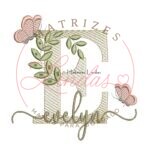 Matriz de Bordado Nome Evelyn folhas e Borboletas