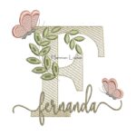 Matriz de Bordado Nome Fernanda folhas e Borboletas