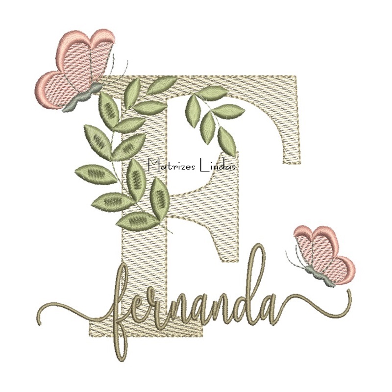 Matriz de Bordado Nome Fernanda folhas e Borboletas Matriz de Bordado Nome Fernanda folhas e Borboletas