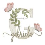 Matriz de Bordado Nome Gabriela folhas e Borboletas