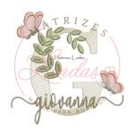 Matriz de Bordado Nome Giovanna folhas e Borboletas
