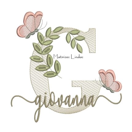 Matriz de Bordado Nome Giovanna folhas e Borboletas