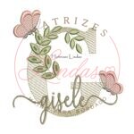 Matriz de Bordado Nome Gisele folhas e Borboletas