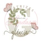 Matriz de Bordado Nome Gláucia folhas e Borboletas