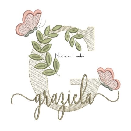 Matriz de Bordado Nome Graziela folhas e Borboletas
