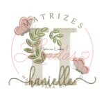 Matriz de Bordado Nome Hanielle folhas e Borboletas