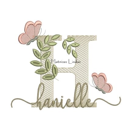 Matriz de Bordado Nome Hanielle folhas e Borboletas