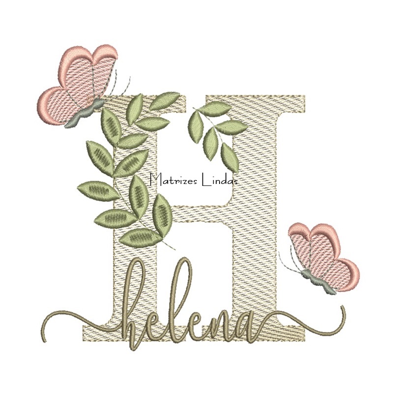 Matriz de Bordado Nome Helena folhas e Borboletas Matriz de Bordado Nome Helena folhas e Borboletas