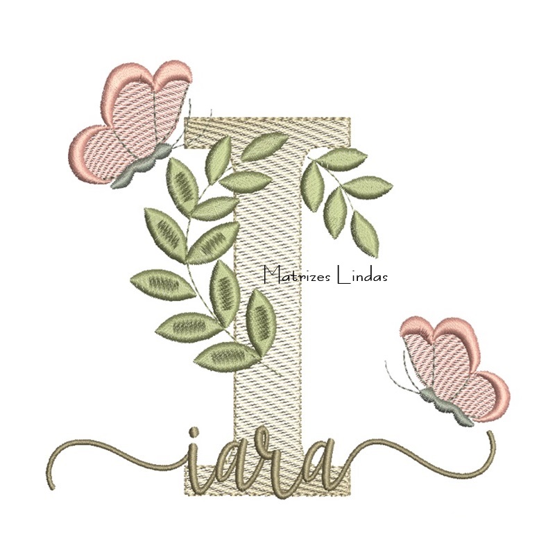 Matriz de Bordado Nome Iara folhas e Borboletas Matriz de Bordado Nome Iara folhas e Borboletas