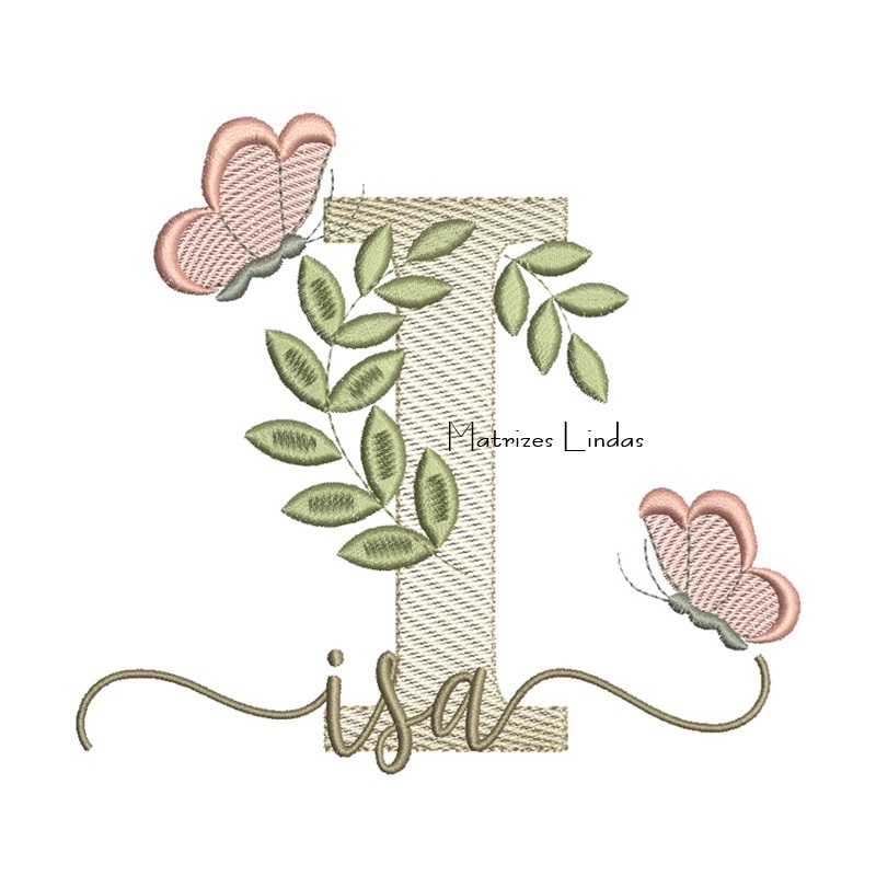 Matriz de Bordado Nome Isa folhas e Borboletas Matriz de Bordado Nome Isa folhas e Borboletas