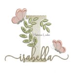 Matriz de Bordado Nome Isabella folhas e Borboletas