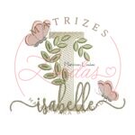 Matriz de Bordado Nome Isabelle folhas e Borboletas
