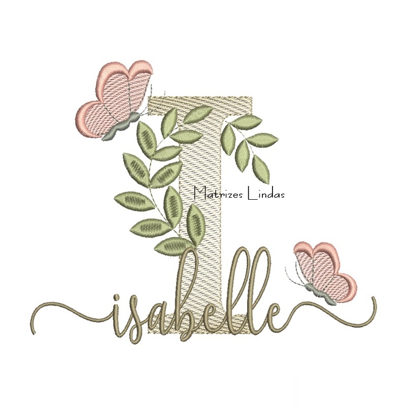Matriz de Bordado Nome Isabelle folhas e Borboletas Matriz de Bordado Nome Isabelle folhas e Borboletas