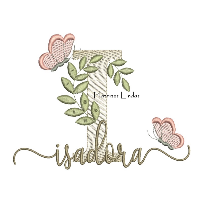 Matriz de Bordado Nome Isadora folhas e Borboletas Matriz de Bordado Nome Isadora folhas e Borboletas