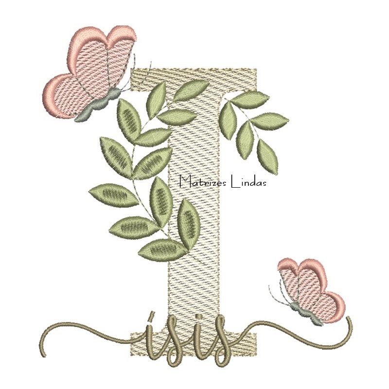 Matriz de Bordado Nome Ísis folhas e Borboletas Matriz de Bordado Nome Ísis folhas e Borboletas