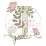 Matriz de Bordado Nome Jade folhas e Borboletas