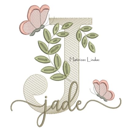 Matriz de Bordado Nome Jade folhas e Borboletas