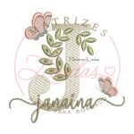 Matriz de Bordado Nome Janaina folhas e Borboletas