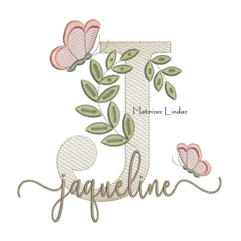 Matriz de Bordado Nome Jaqueline folhas e Borboletas Matriz de Bordado Nome Jaqueline folhas e Borboletas