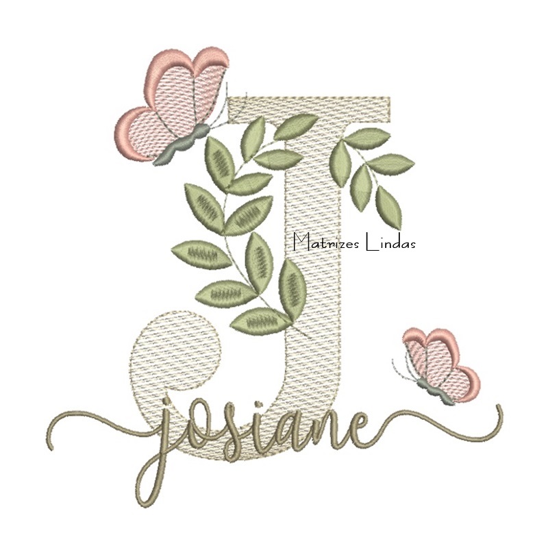 Matriz de Bordado Nome Josiane folhas e Borboletas Matriz de Bordado Nome Josiane folhas e Borboletas