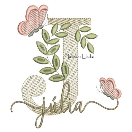 Matriz de Bordado Nome Júlia folhas e Borboletas