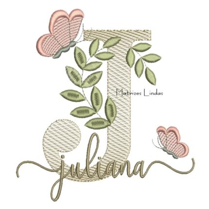 Matriz de Bordado Nome Juliana folhas e Borboletas