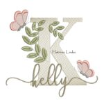 Matriz de Bordado Nome Kelly folhas e Borboletas