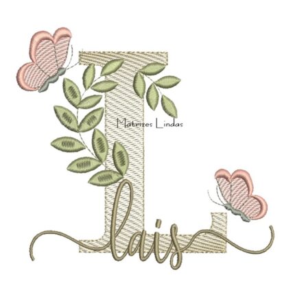 Matriz de Bordado Nome Laís folhas e Borboletas